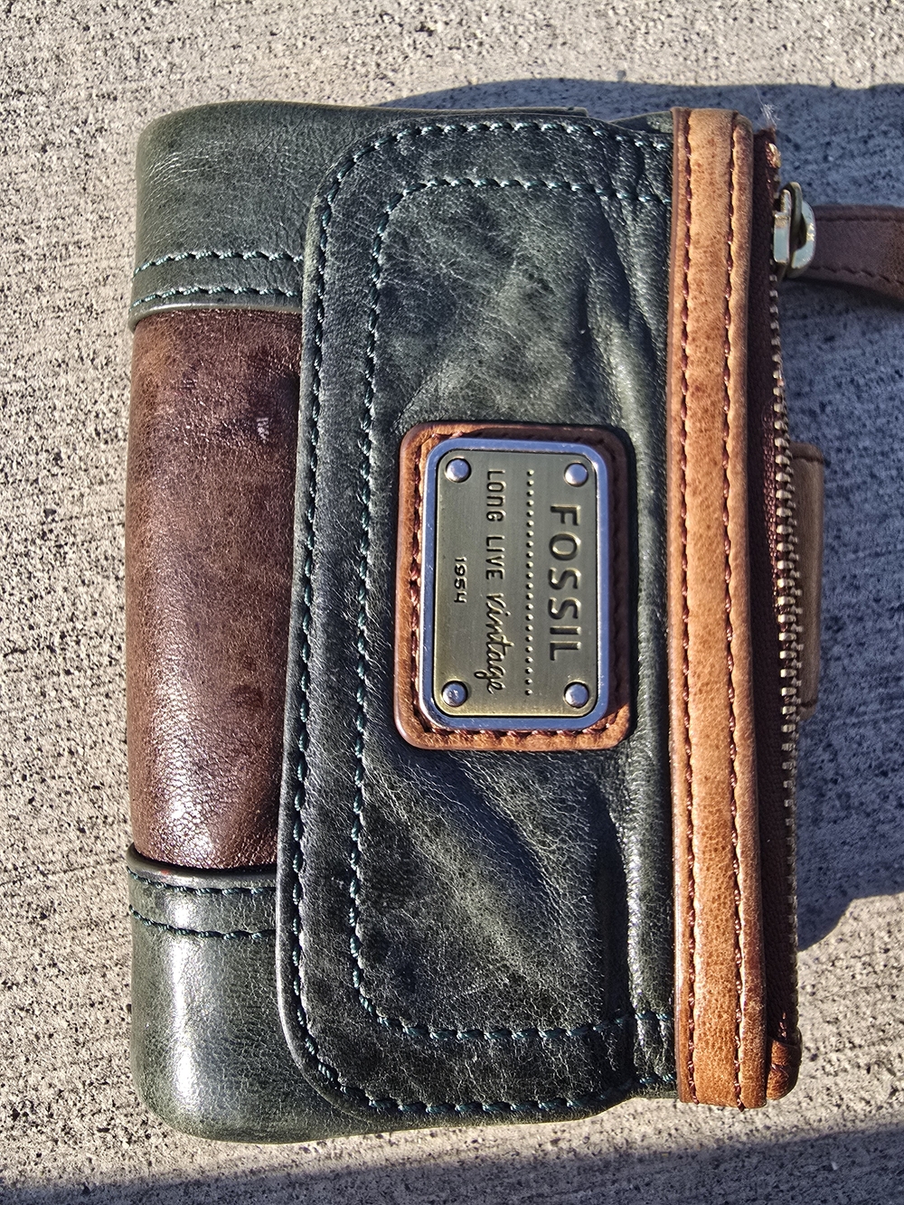 Rare Y2K Vintage Fossil Emory Tricolor Lamb Hide Wallet Green Tan Brown